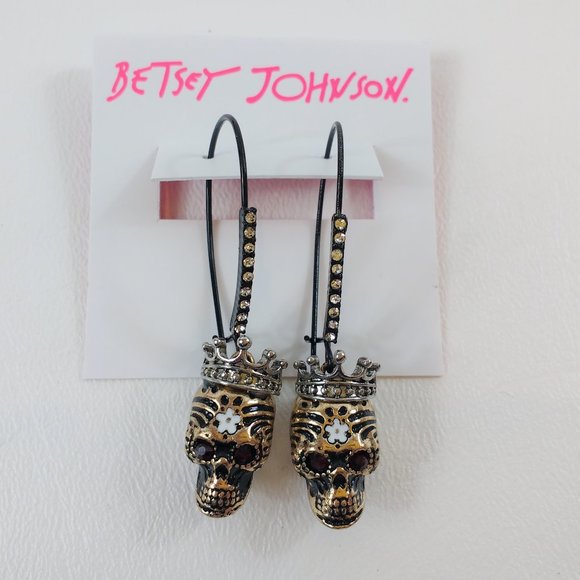 Betsey Johnson Skull with Crown Earrings - Picture 1 of 5
